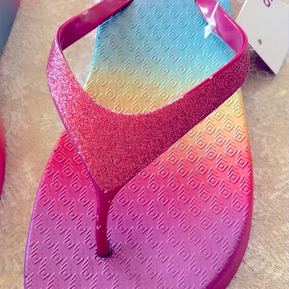 Brand New So Pink Glitter Thong Sandals Platform Flip Flop Ombre Sparkly Rainbow - Picture 7 of 16